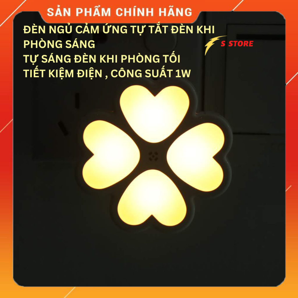 Đèn Ngủ Led Cảm Ứng Tự Sáng Đèn Khi Trời Tối,Đèn Ngủ Cắm Tường Ánh Sáng Vàng Dịu Nhẹ 1W