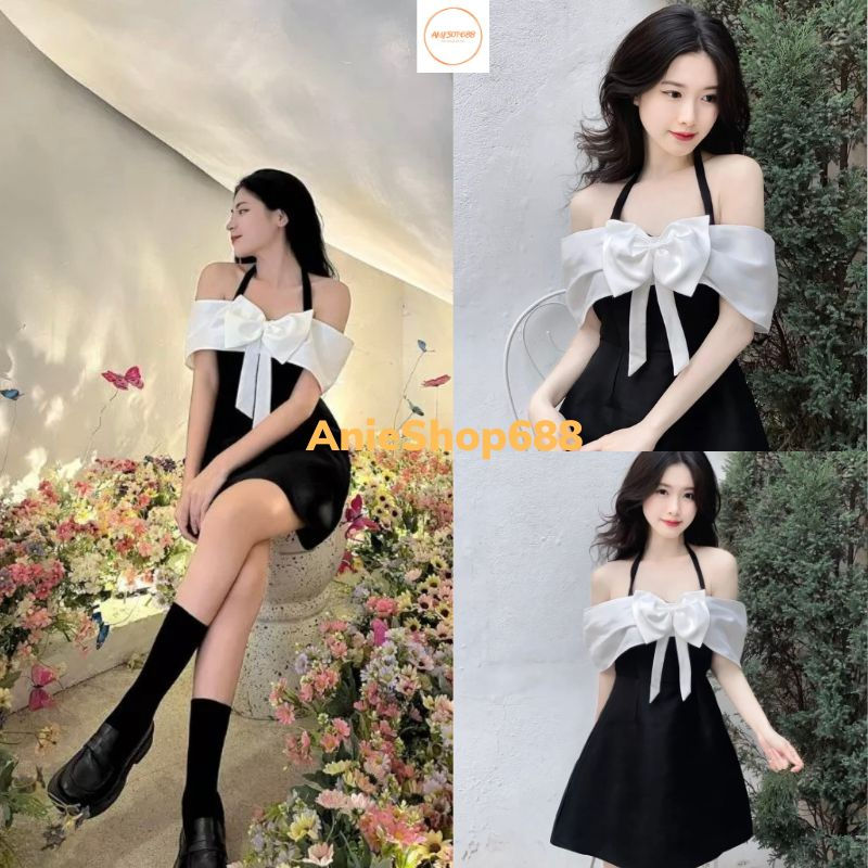 Đầm dự tiệc trễ vai dáng a nơ bản to tiểu thư dịu dàng ,váy trễ vai nơ ngực bao đẹp phong cách ulzza