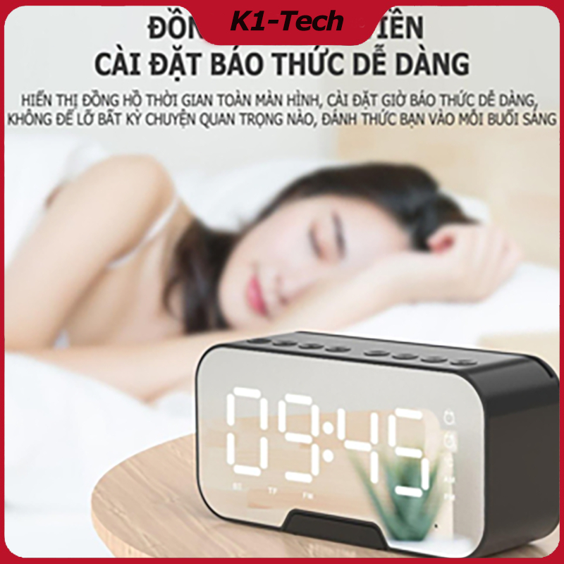 Loa bluetooth đồng hồ G5, loa mini không dây nghe nhạc làm đèn ngủ màn hình soi gương