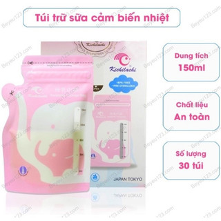 Hộp 30 túi trữ sữa mẹ 150ml kichi kichilachi có cảm ứng nhiệt - k30v - có vòi rót 1 bên
