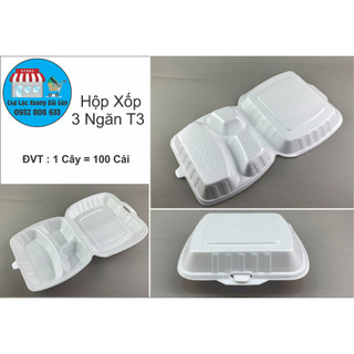 Hộp Xốp T3 Đựng Cơm 3 Ngăn 100 cái