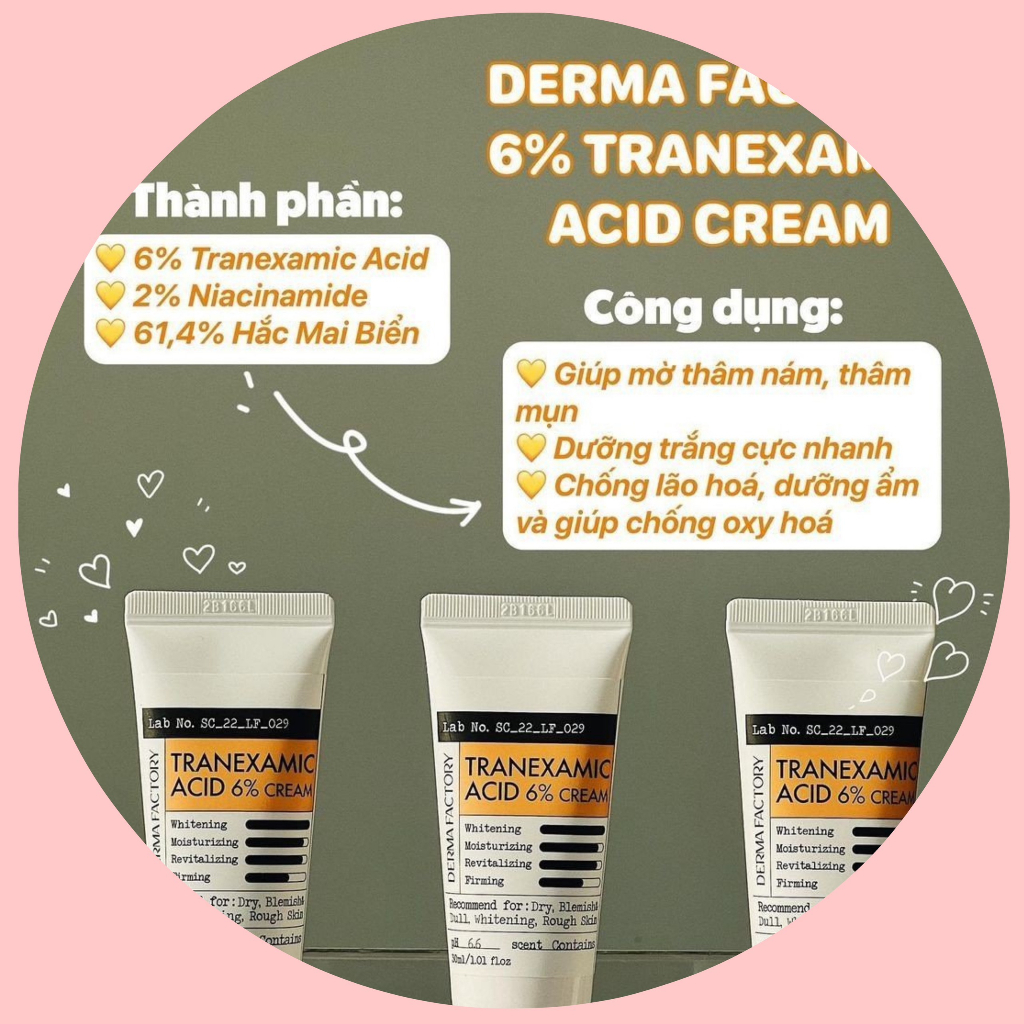 Kem dưỡng sáng mờ thâm nám Tranexamic Acid 6% Cream 30ml - DERMA FACTORY