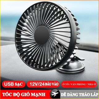 Quạt đơn đôi usb ô tô xe hơi ahacar 12v/24v xoay 360° 3 chế độ gió , quạt mini để bàn phụ kiện nội thất ô tô xe hơi