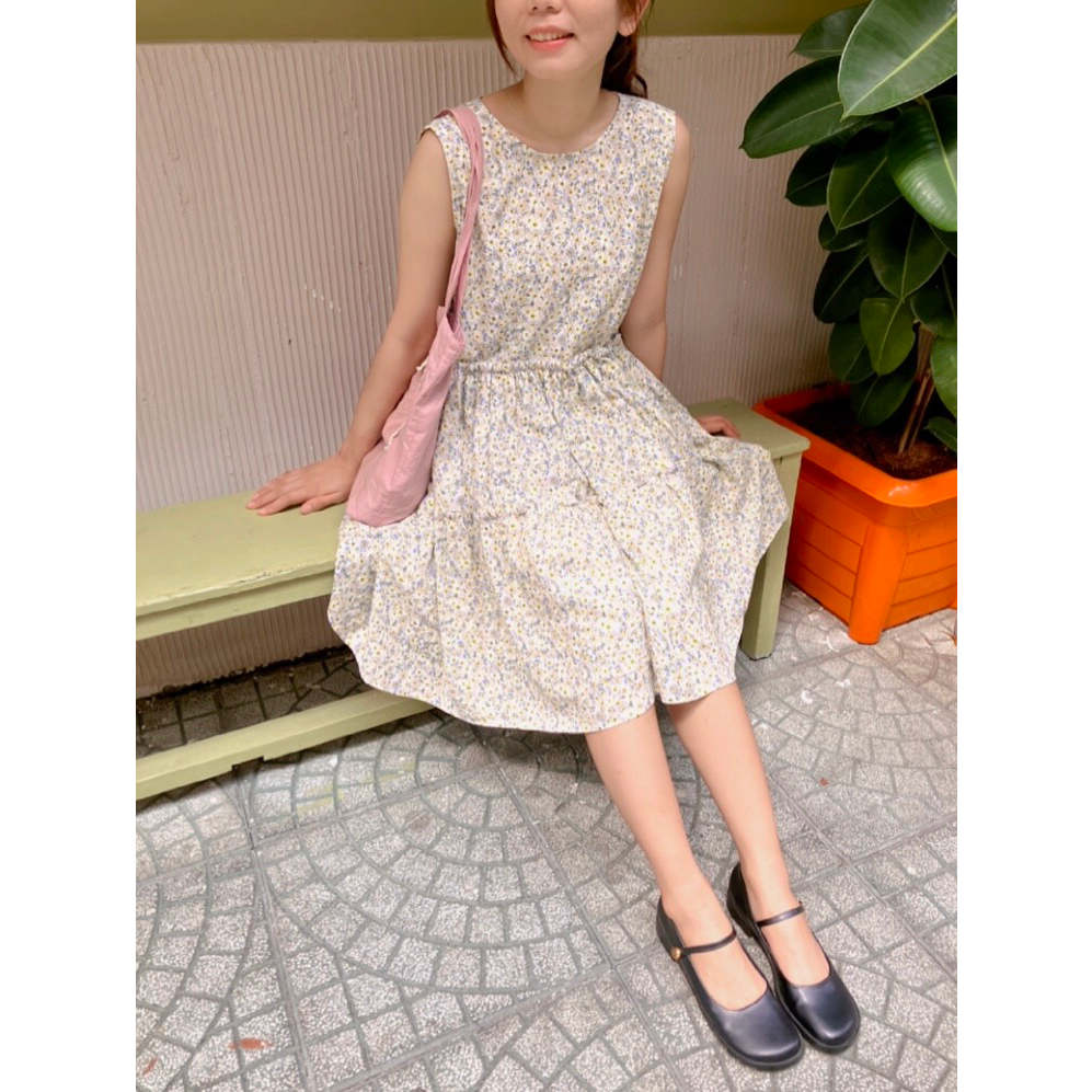 Đầm linen mùa hè hoa nhí xòe rộng - Đầm Hạ Mây - Youth Linen