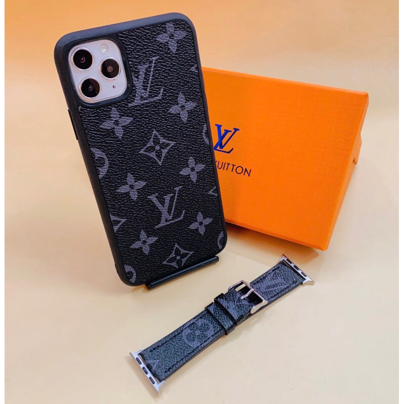 Ốp Lưng  LV Màu Nâu Đen Siêu Sang Và Dây Da Đeo LV Dành Cho Đồng Hồ Thông Minh