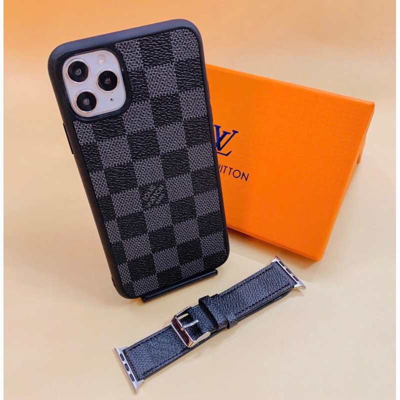 Ốp Lưng  LV Màu Nâu Đen Siêu Sang Và Dây Da Đeo LV Dành Cho Đồng Hồ Thông Minh