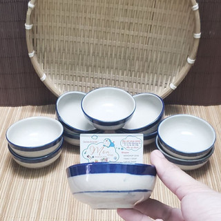 💥💢set 5 chén chấm gia vị nhỏ💢💥mẫu vẽ chỉ xanh làm từ gốm cao lanh😋💫