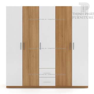 Tủ quần áo 2m x 2m 5 cửa mở và 2 hộc kéo bên ngoài ,kiểu dáng sang trọng, gỗ mdf phủ melamine tqa-tp15