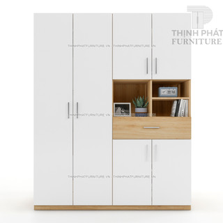Tủ áo 1m8 x 2m cửa mở kèm ô trang trí, hiện đại, tiện dụng, gỗ mdf phủ melamine tqa-tp16