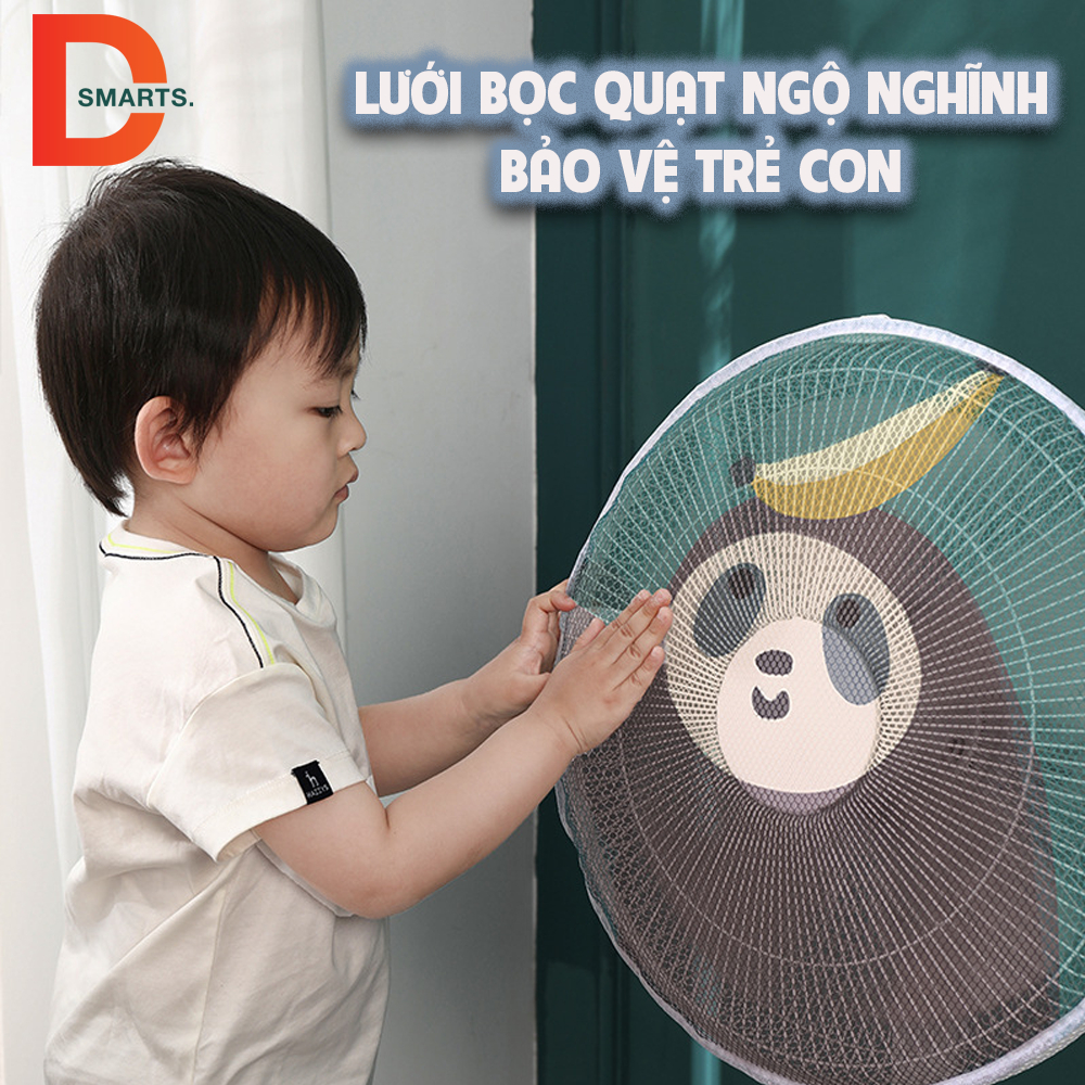 Lưới bọc quạt nghộ nghĩnh, màng bọc quạt dạng lưới tổ ong an toàn cho bé trùm kín hai mặt, thông gió mát mẻ