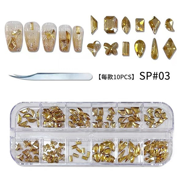 Set 12 ô đá mix chân bằng, đá đính móng trang trí lấp lánh - Sushi nail mi