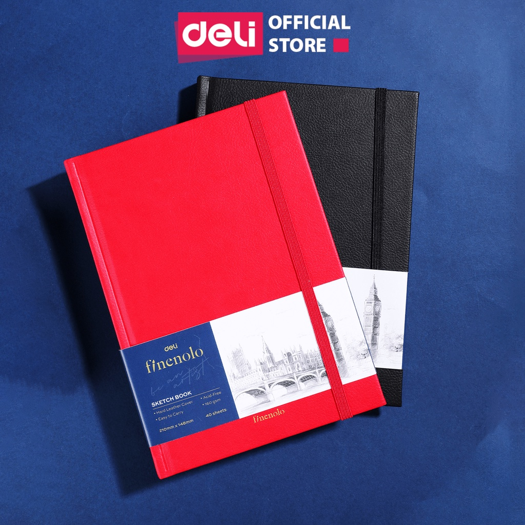 Sổ Vẽ Phác Thảo Sketchnote Bìa Da 160gsm 80 Trang Finenolo Deli - Chống Nước Quà Tặng Sang Trọng