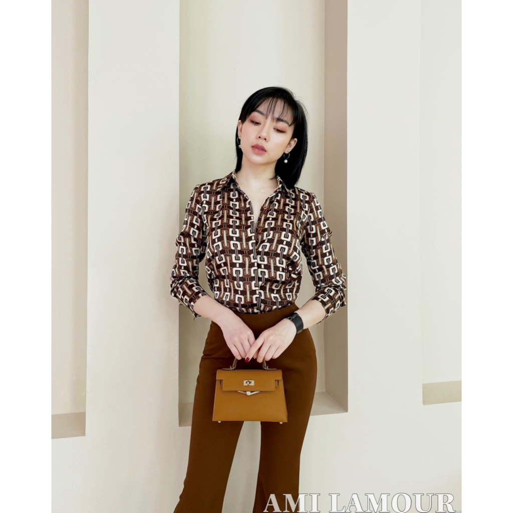 Áo sơmi nữ AMI LAMOUR, áo LUKA hoạ tiết sang chảnh
