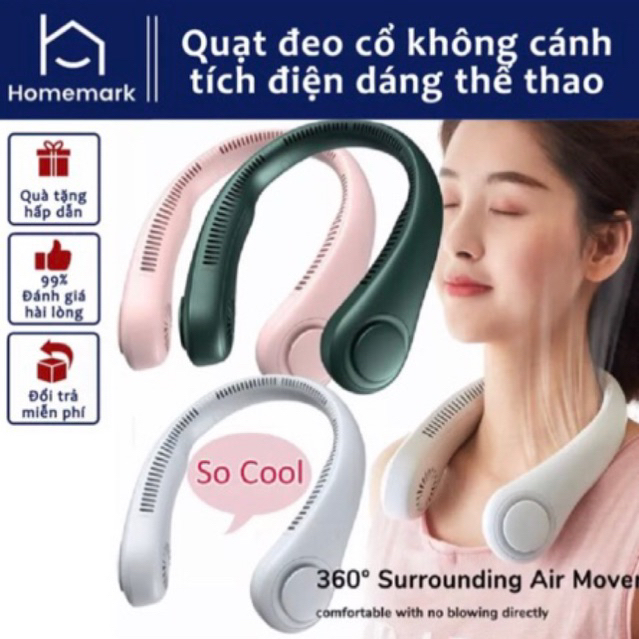 Quạt Đeo Cổ Tích Điện Mini Không Cánh Tiện Lợi, Quạt Quàng Cổ Parrot 3 Cấp Độ, Kiểu Dáng Thể Thao, Sạc USB - QC2