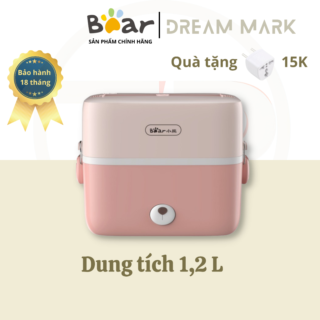 Hộp cơm cắm điện Bear DFH-B12U8, 1.2 lít, 2 tầng 3 ngăn, nấu chín, hâm nóng và giữ nhiệt, sử dụng inox cao cấp 304