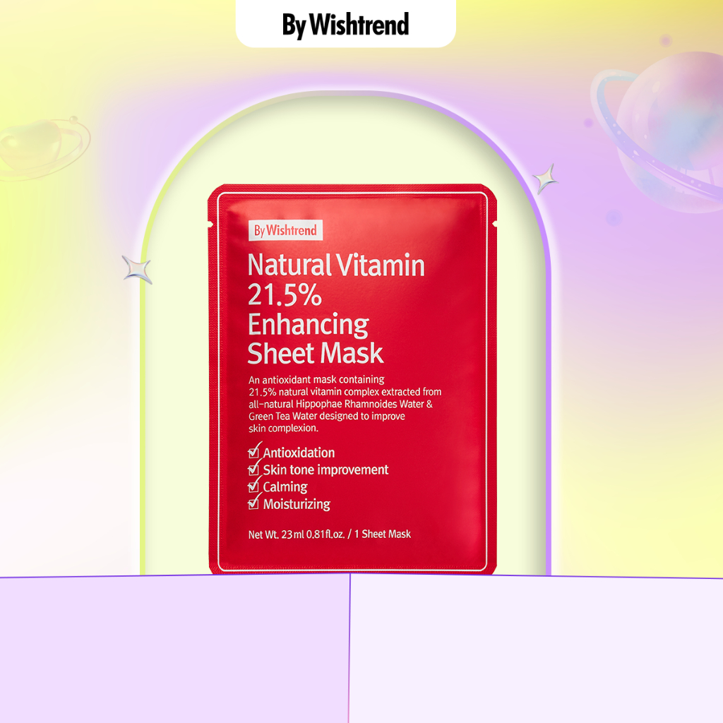 [QT] 3 By Wishtrend mặt nạ giấy Natural Vitamin 21.5% Enhancing Sheet Mask 23ml + Túi lưới