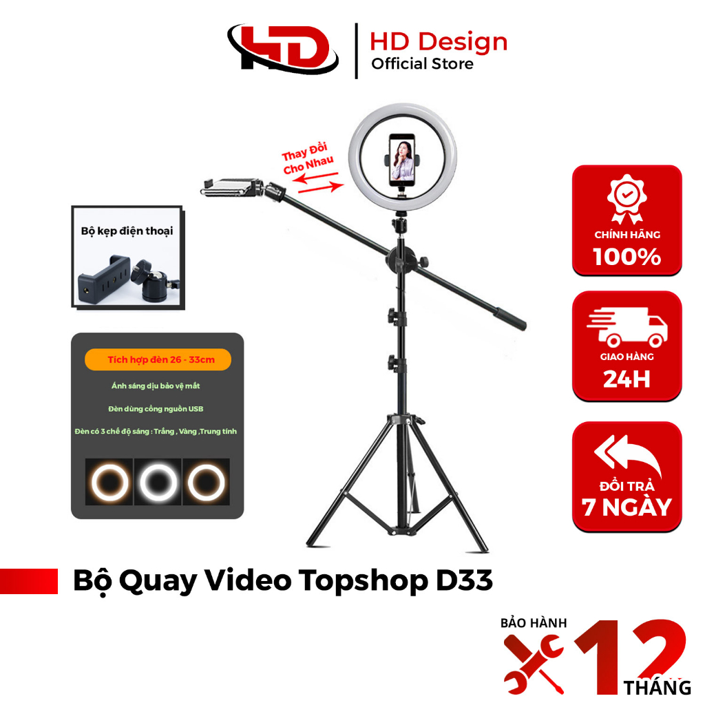 Giá Đỡ Quay Video Chụp Ảnh Topshot D33 Kèm Chân Đèn - Chắc Chắn - Tiện Lợi - Chính Hãng HD Design