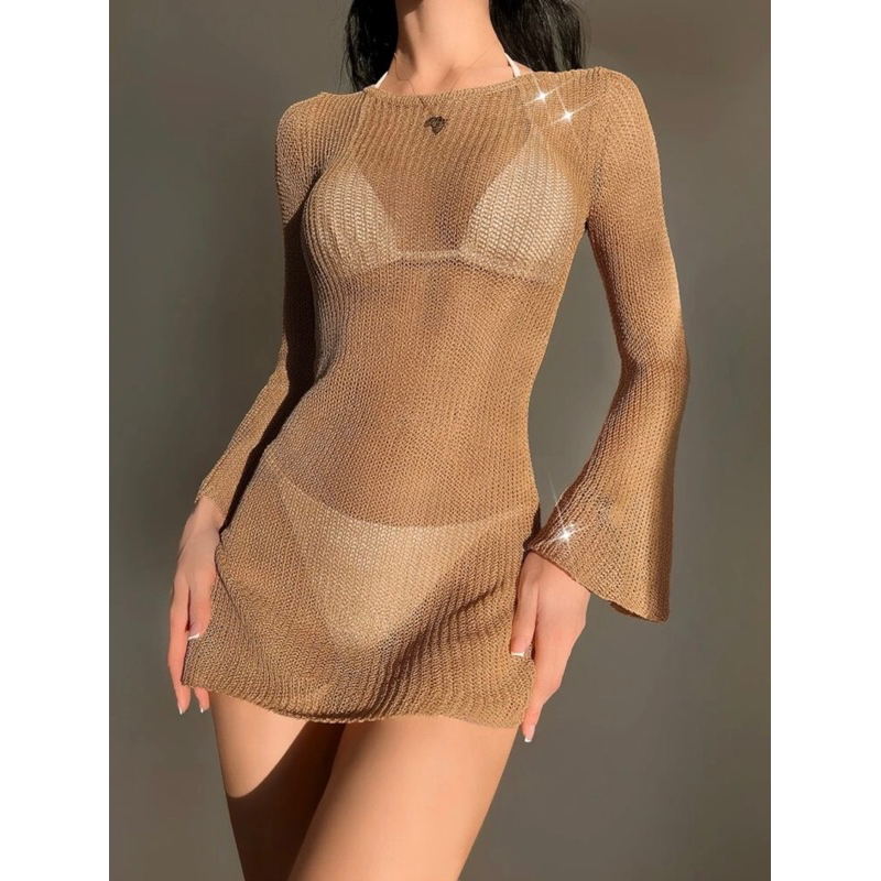 Áo Lưới Dài Tay Xuyên Thấu Mặc Đi Biển - Áo Mặc Ngoài Bikini Dáng Rộng, Dáng Ôm Phong Cách Gợi Cảm