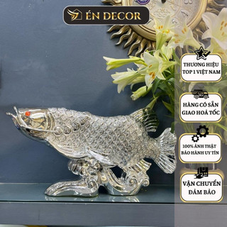 Tượng cá chép rồng mạ bạc phong thuỷ tài lộc ÉN DECOR tượng cá rồng dài 55cm để bàn decor trang trí nhà cửa, văn phòng