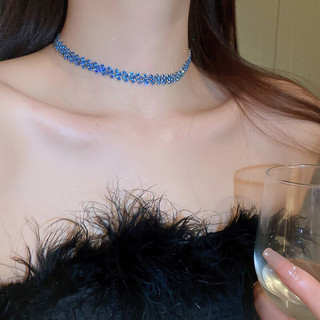 Vòng cổ chocker đính đá xanh dương phong cách thời trang thanh lịch cho nữ