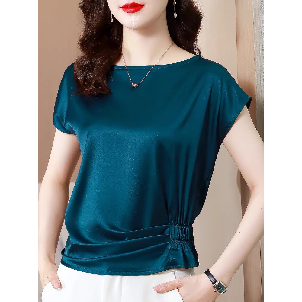 áo lụa tay cánh dơi xếp ly bo chun eo 4 màu ( thời trang lolitaxinh) n523