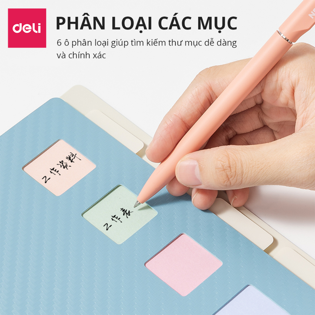 File lá A4 đựng tài liệu nhiều ngăn Deli - Tệp đựng tài liệu 6 ngăn cao cấp - PQ602