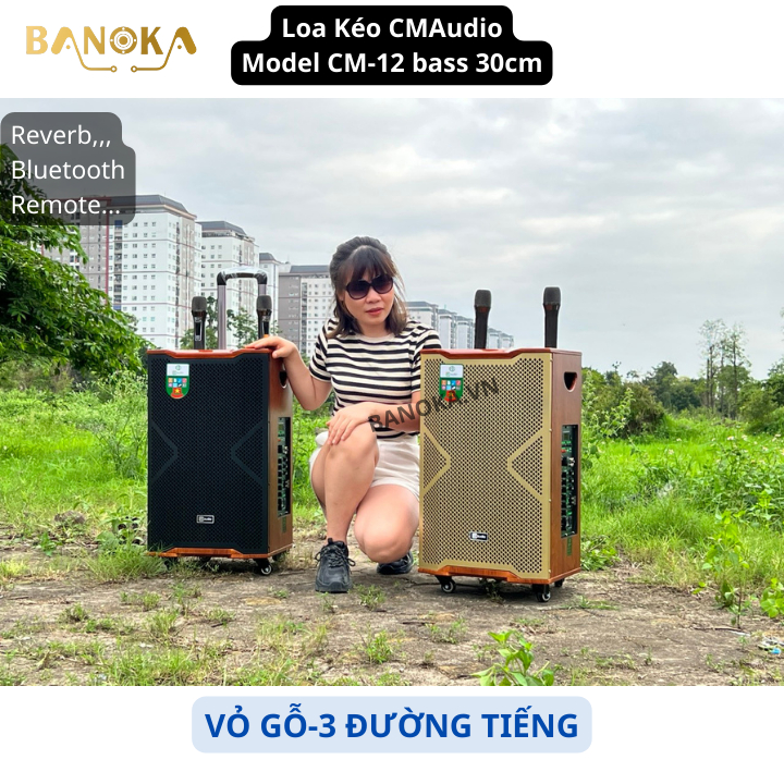 Loa Kéo Bass 30 CM Audio CM 12 Nhỏ Gọn Sang Trọng Đẹp Xuất Sắc-Có Reverb-3 Đường Tiếng-Mic Chống Hú,New 2023n