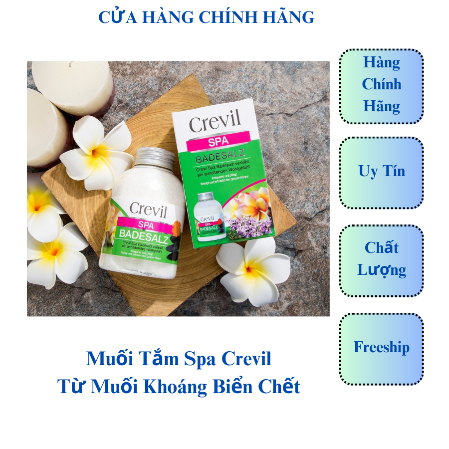 Muối Tắm Crevil Spabadesalz - Với Các Hạt Tinh Thể Muối (Được Tinh Chiết Từ Muối Khoáng) Tẩy Da Chết / Hộp 600Gr