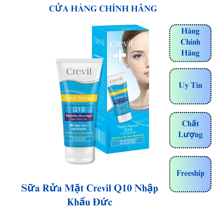 Sữa Rửa Mặt Nhập Khẩu Đức Crevil Total Q10 Face Wash Gel: Gel Rửa Mặt ( Tuýp 200Ml)/ Kem Rửa Mặt