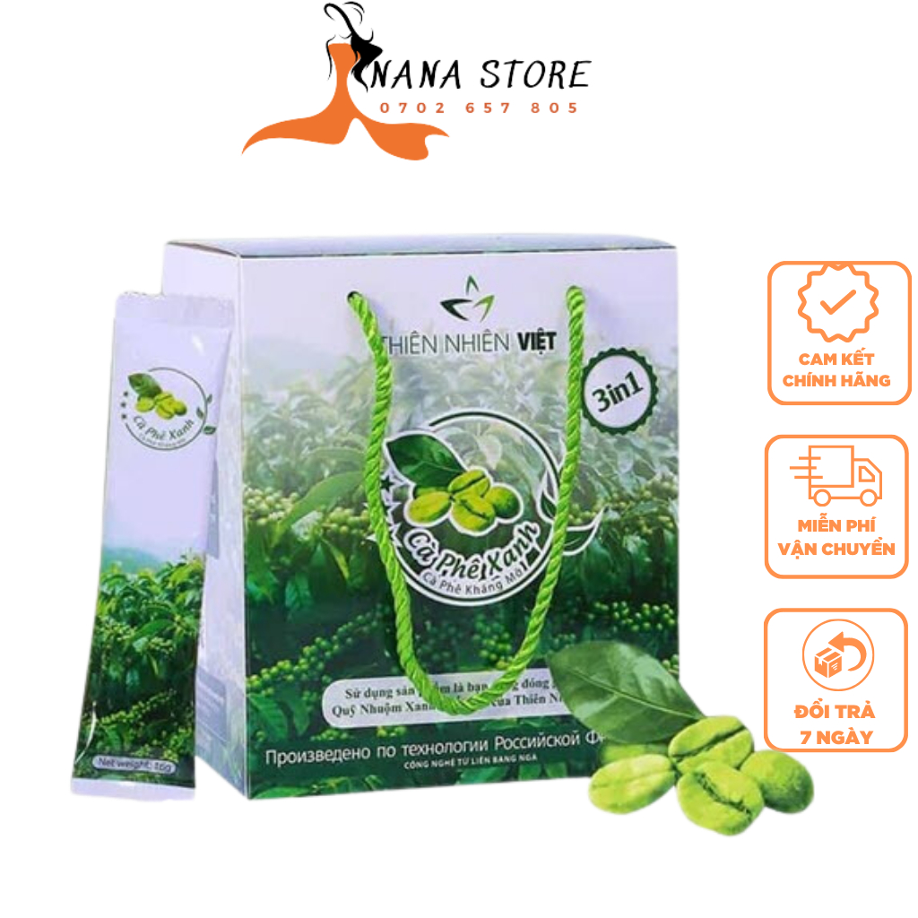 Caphe Xanh Kháng Mỡ Thiên Nhiên Việt Hộp 30 Gói