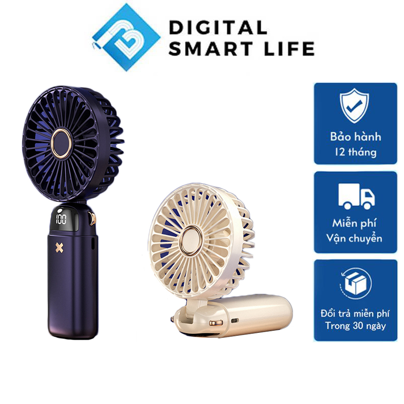 Quạt Cầm Tay Mini Tích Điện Siêu Mát Có Đế Để Bàn Kiêm Giá Đỡ Điện Thoại Pin Trâu 6000mAh 5 Cấp Độ Tặng 2 Viên Nén Thơm