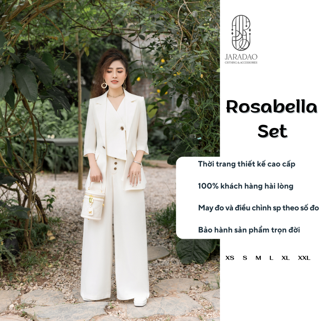 Áo blazer vest quần suông gile kiểu cách hiện đại cá tính Vintage công sở Retro Âu Mỹ JARADAO Rosabella màu trắng kem