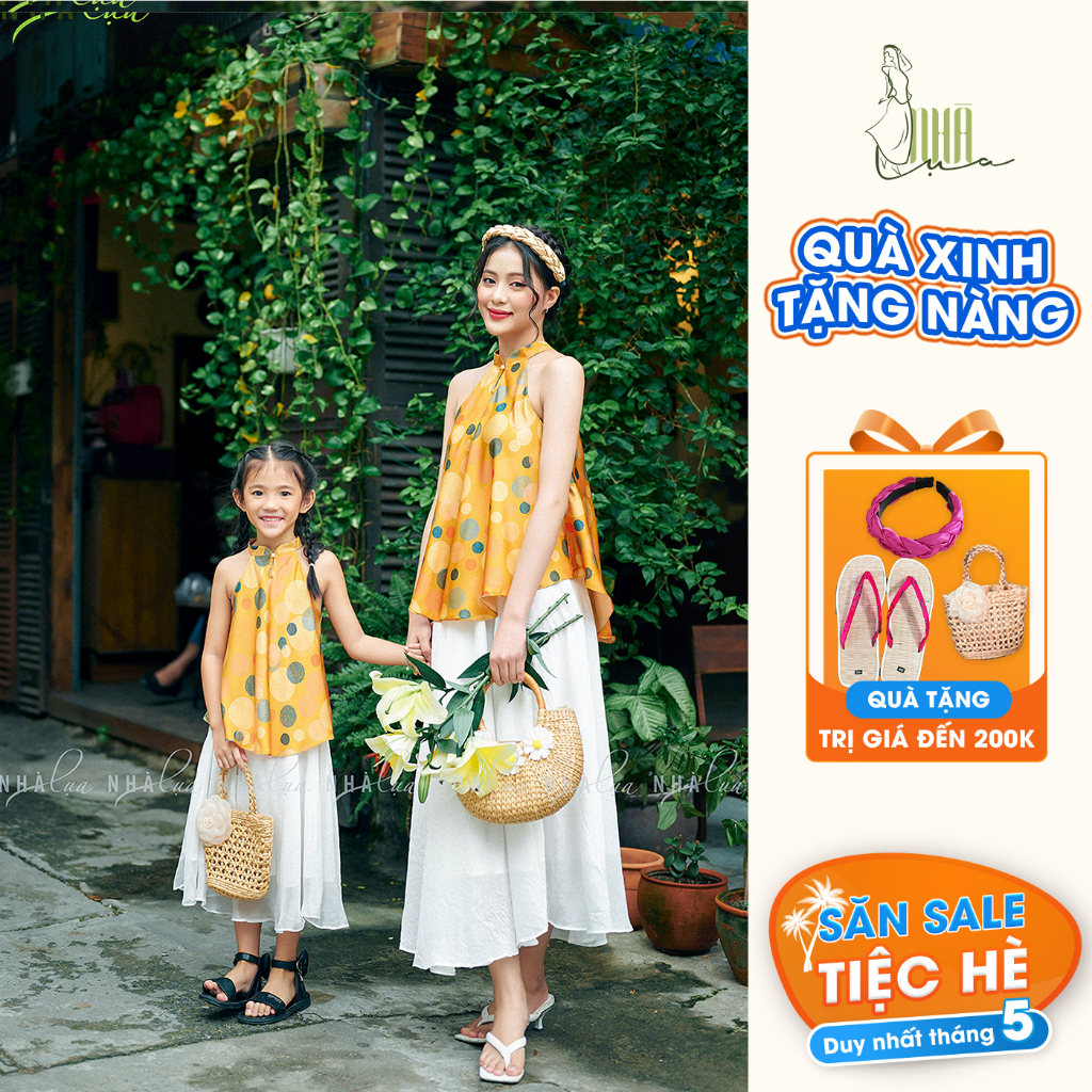 (Combo) Set yếm lụa mẹ và bé gái Cát Tường - Áo yếm lụa đôi mẹ và bé nổi bật Nhà Lụa YCT01