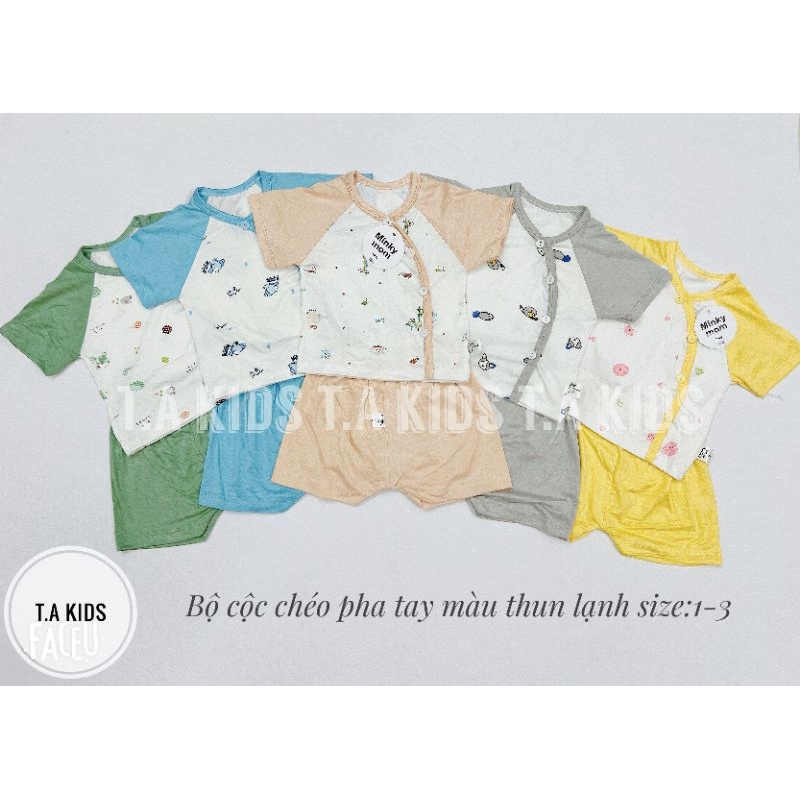 Bộ cộc tay sơ sinh khuy lệch phối quần màu