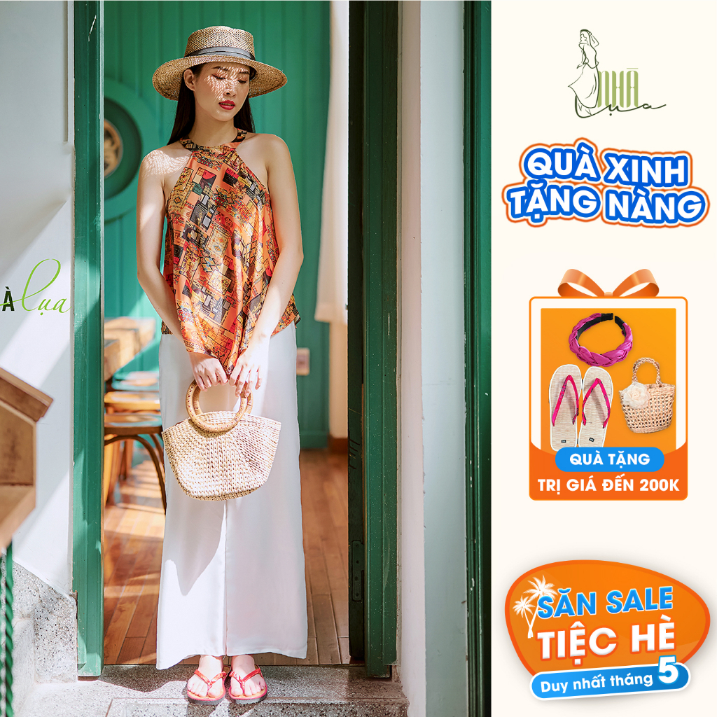 Set đồ đi biển áo yếm Latin mùa hè - Áo yếm thổ cẩm, quần lụa sang trọng đi chơi, đi du lịch Nhà Lụa YL008