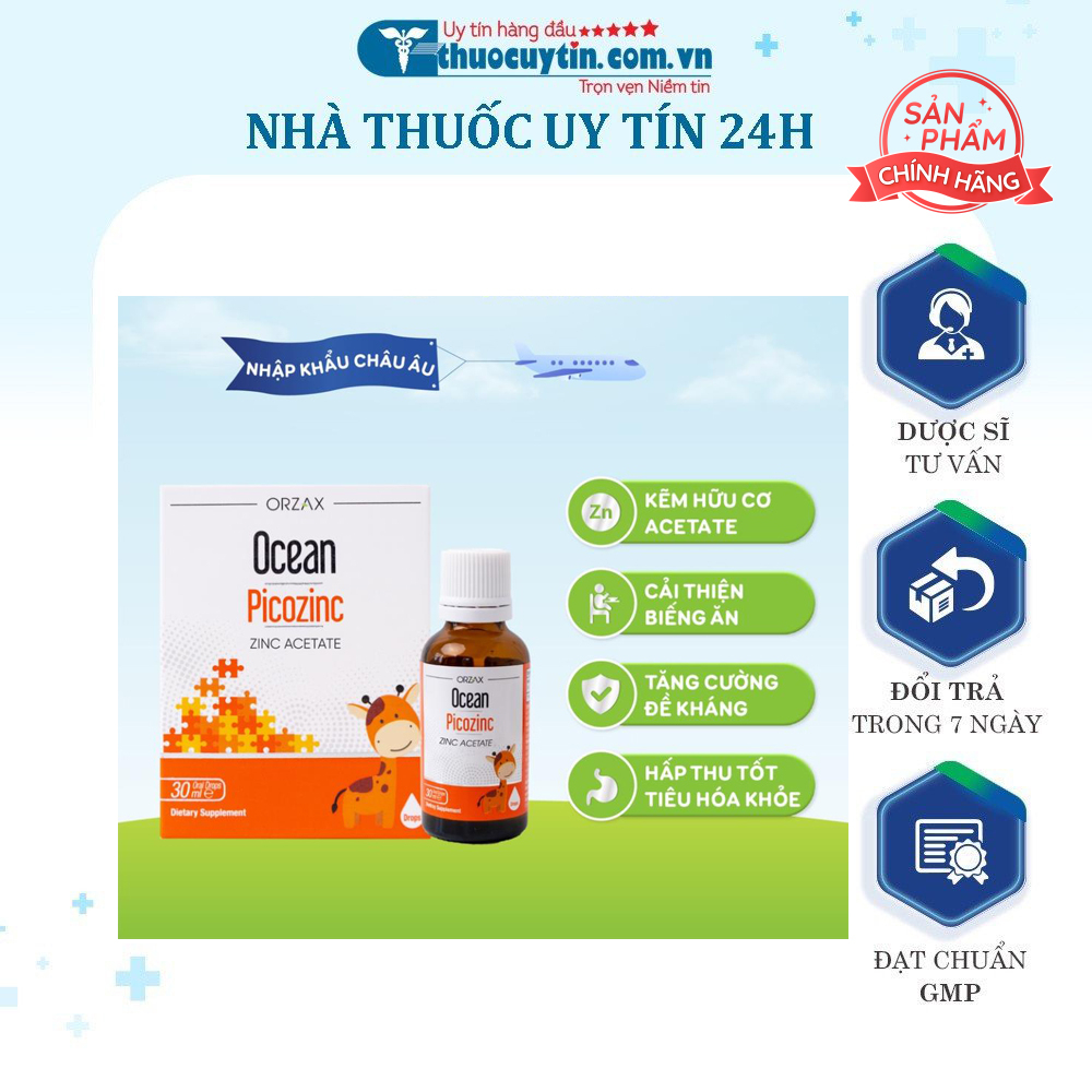 Kẽm hữu cơ nhỏ giọt Orzax Ocean Picozinc - Giúp trẻ ăn ngon, hấp thu tốt, tăng đề kháng, tăng cân khỏe mạnh 30ml