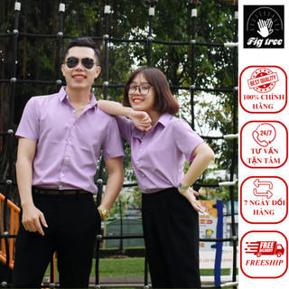 Áo sơ mi cặp fig tree màu tím cà tay ngắn thủy chung