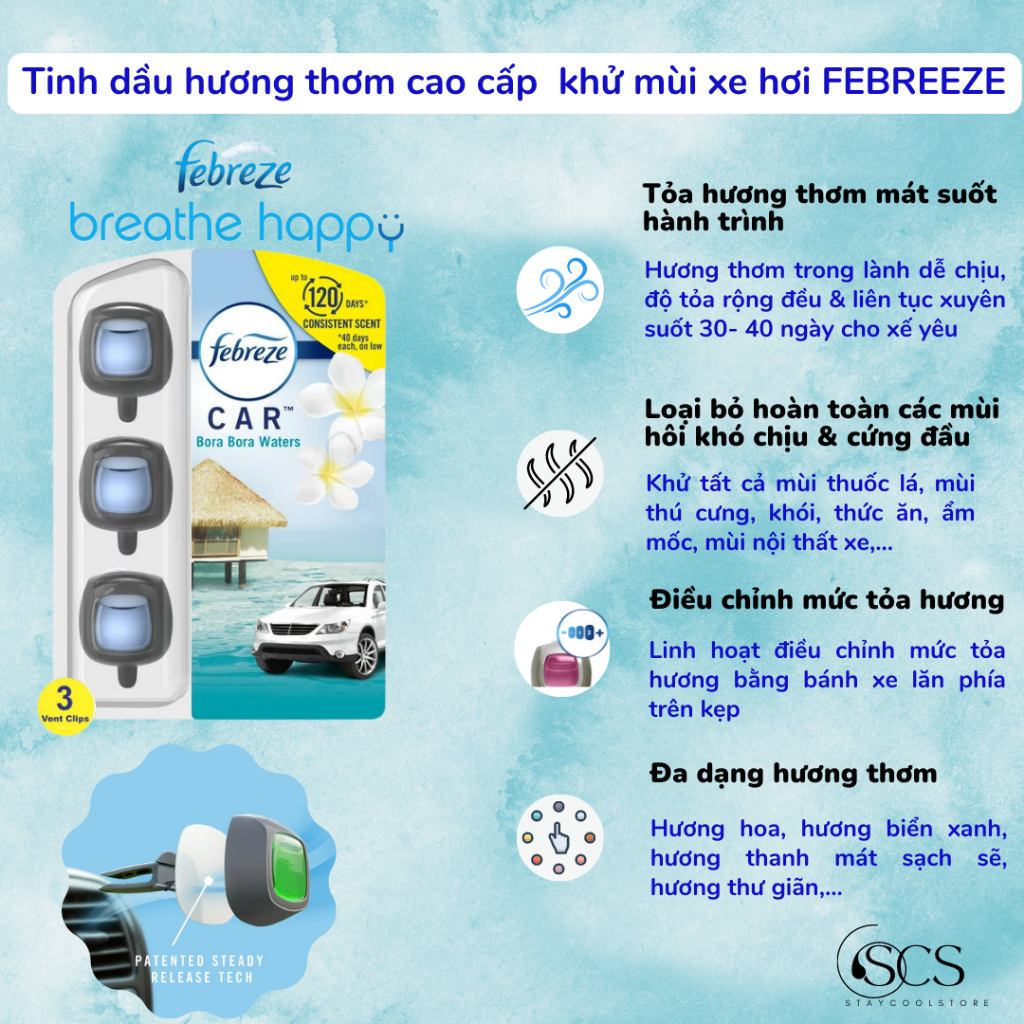 Febreze- Tinh dầu hương thơm nước hoa khử mùi xe hơi- ô tô- Tách lẻ 1 kẹp dung tích 2ml Car Air Freshener