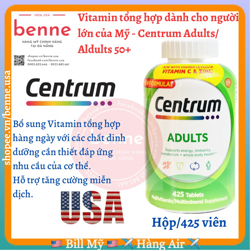 Viên uống bổ sung vitamin tổng hợp Centrum Adults/Adults 50+ của Mỹ