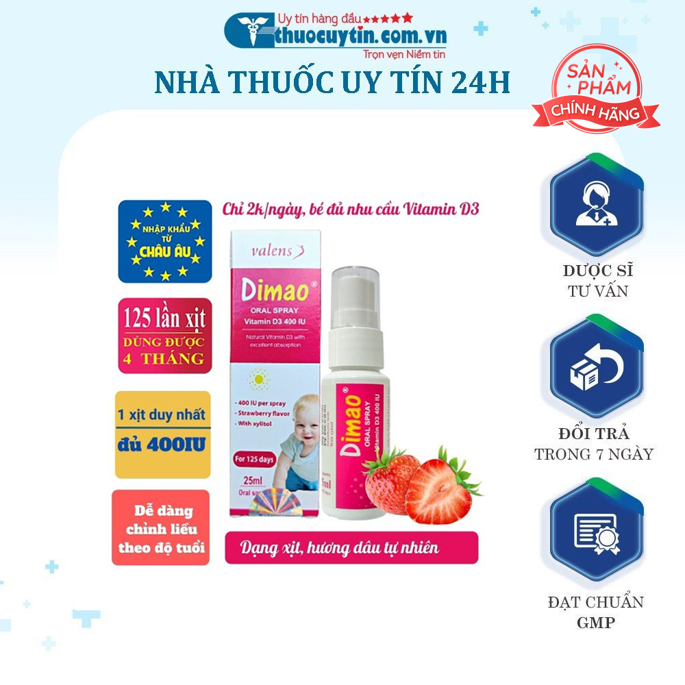 DIMAO Vitamin D3 dạng xịt, giúp hỗ trợ phòng ngừa thiếu Vitamin D, hỗ trợ hấp thu canxi và tăng chiều cao 25ml