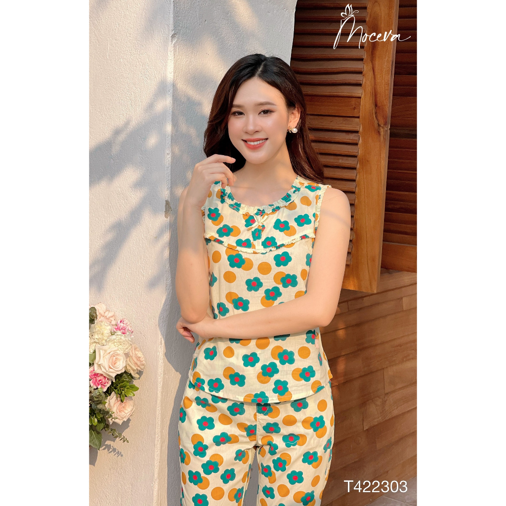 Bộ mặc nhà Thô Hàn cao cấp áo sát nách thoáng mát ngày hè Mộc Eva - T422301-T422302-T422303