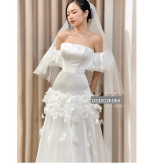 Váy cưới cô dâu váy trắng dự tiệc dạ hội đi bàn chụp ảnh kỷ yếu giá sỉ