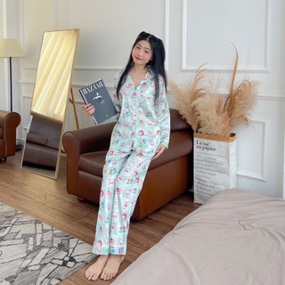 Đồ bộ mặc nhà pyjama chất lụa xước in hình dễ thương