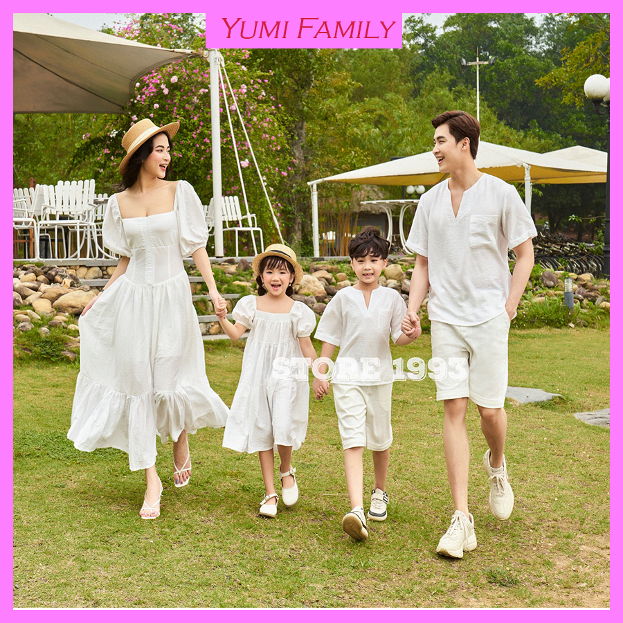 Set đồ gia đình thiết kế cao cấp có hình feedback, Áo đồng phục gia đình 3/4/5 người cao cấp YUMI Family