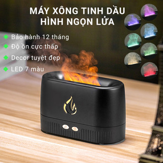 Máy xông tinh dầu hình ngọn lửa la0630 - khuyếch tán tinh dầu phun sương - dung tích 200 ml - led 7 màu - bh 12 tháng