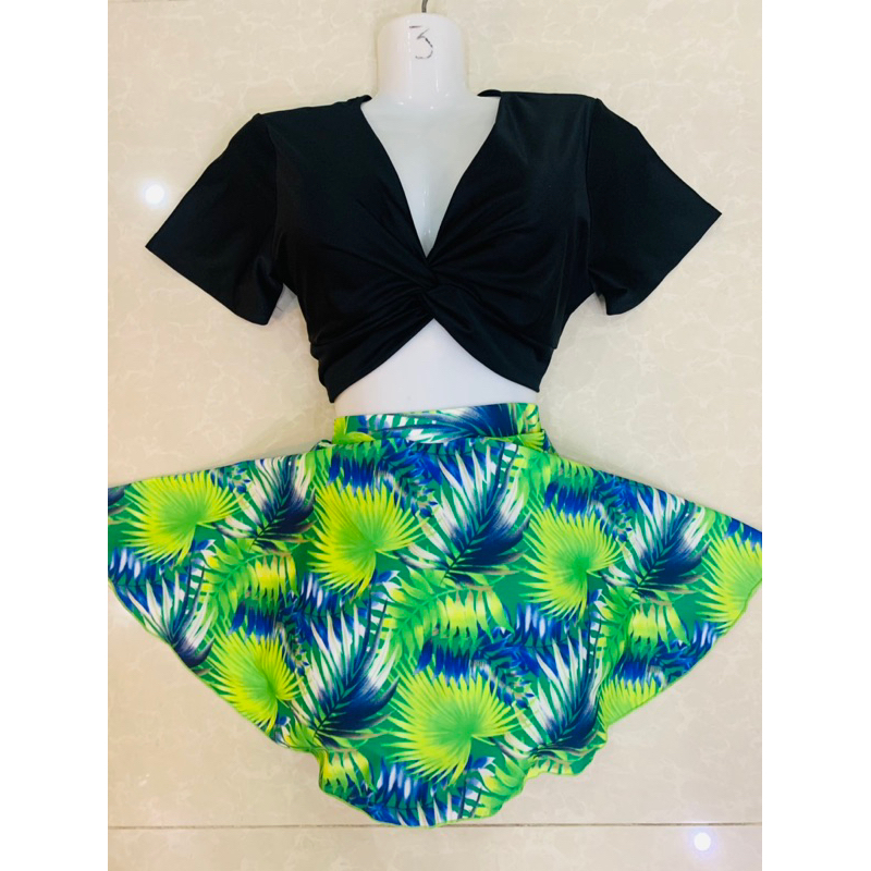 Bikini bigsize áo xoắn ngực mix chân váy xoè liền quần đùi trên 55 kg