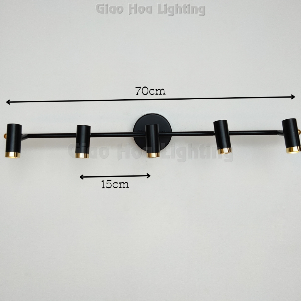 Đèn soi tranh, trang trí chiếu rọi hắt gương Led khổ cỡ lớn treo gắn tường phòng khách màu đen 5 bóng hiện đại GH6028/5