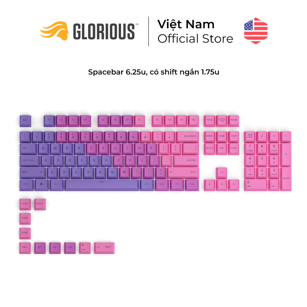 Bộ Keycap Glorious PBT 114 phím (US ANSI) - Hàng Chính Hãng