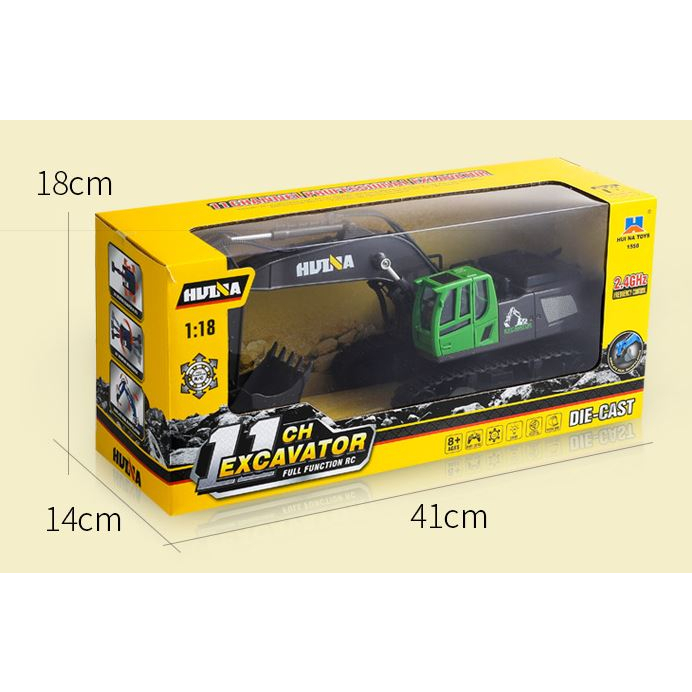 Xe xúc Huina 1558 điều khiển từ xa 2.4G bản 11 kênh gầu múc kim loại