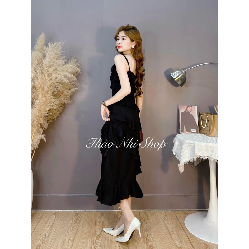 Đầm xoè 2 dây nhún tầng chất đũi dễ thương TRIPBLE T DRESS - Free size dưới 55kg - MS33HD